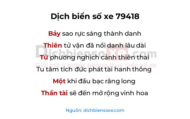 Dịch thơ biển số 79418