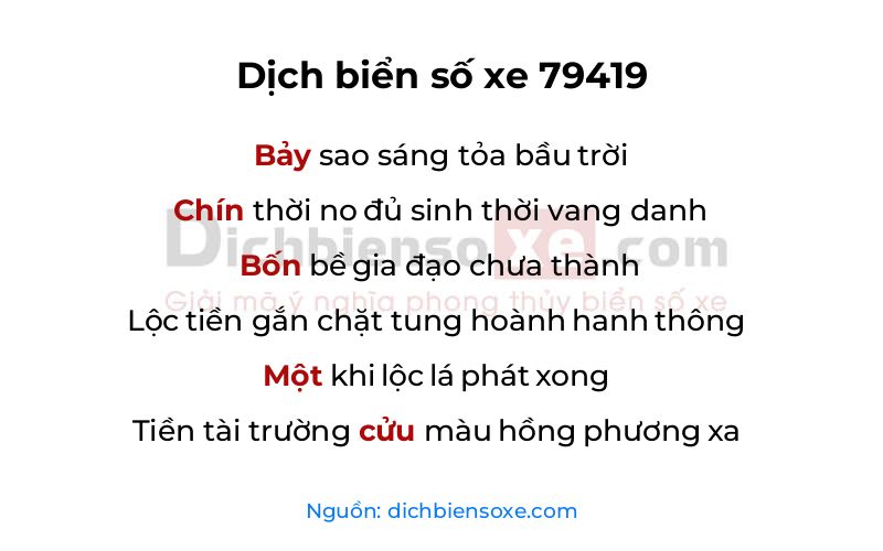 Dịch thơ biển số 79419