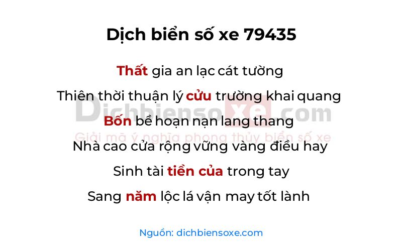 Dịch thơ biển số 79435