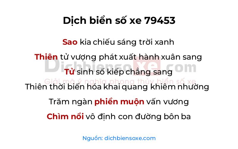 Dịch thơ biển số 79453