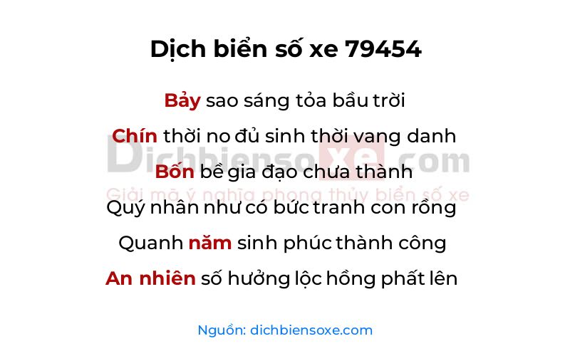 Dịch thơ biển số 79454