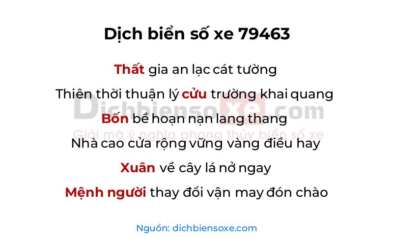 Dịch thơ biển số 79463