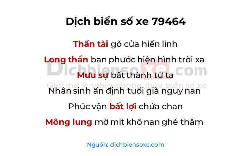 Dịch thơ biển số 79464