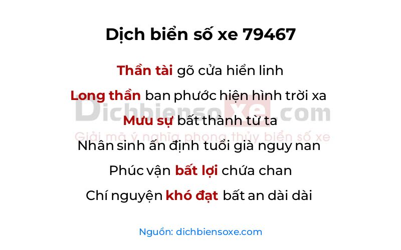 Dịch thơ biển số 79467