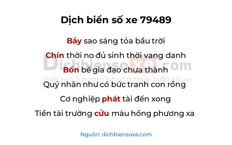 Dịch thơ biển số 79489