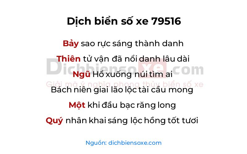 Dịch thơ biển số 79516