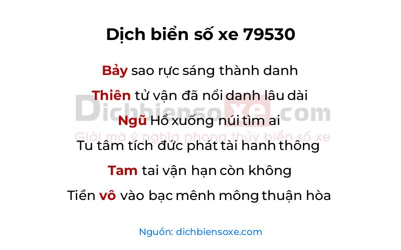 Dịch thơ biển số 79530