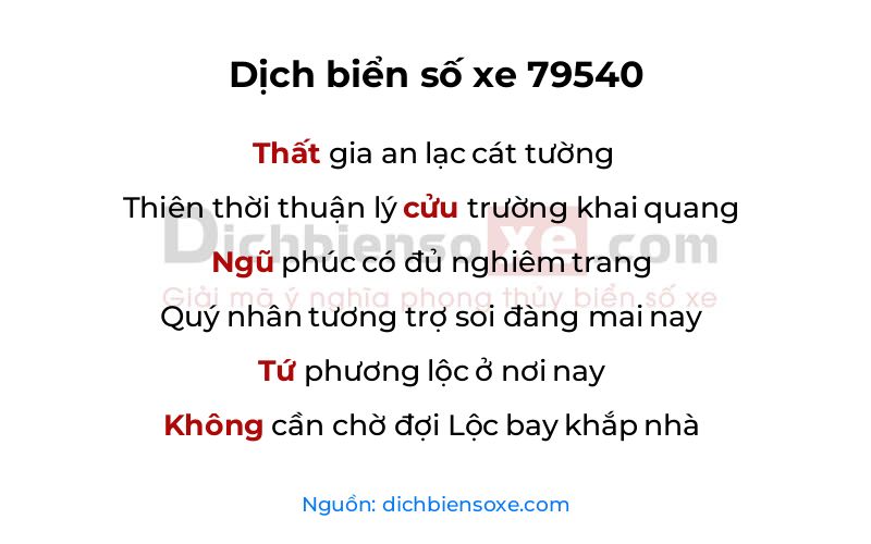 Dịch thơ biển số 79540