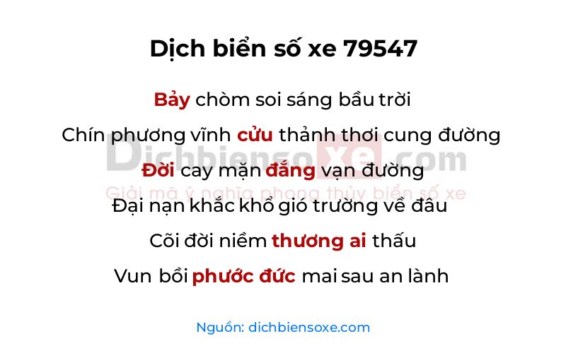 Dịch thơ biển số 79547