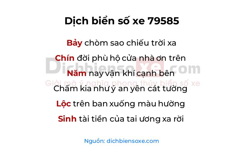 Dịch thơ biển số 79585