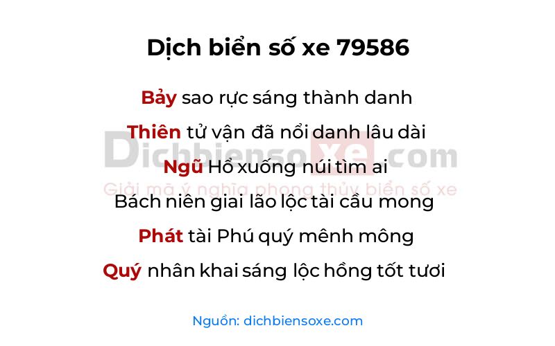 Dịch thơ biển số 79586