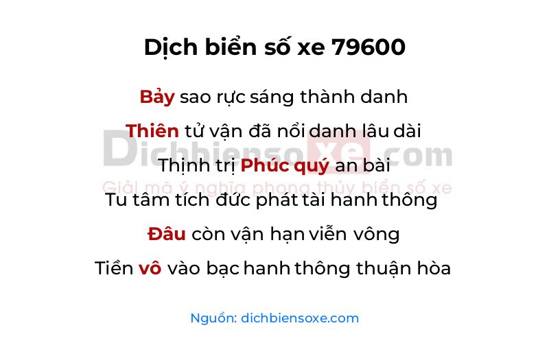 Dịch thơ biển số 79600