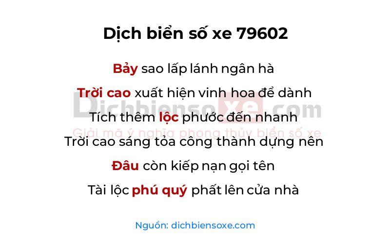 Dịch thơ biển số 79602