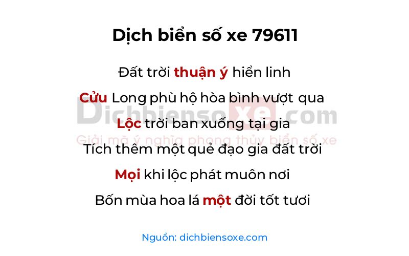 Dịch thơ biển số 79611