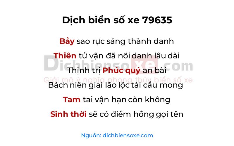 Dịch thơ biển số 79635