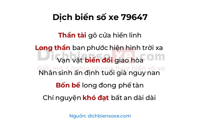 Dịch thơ biển số 79647
