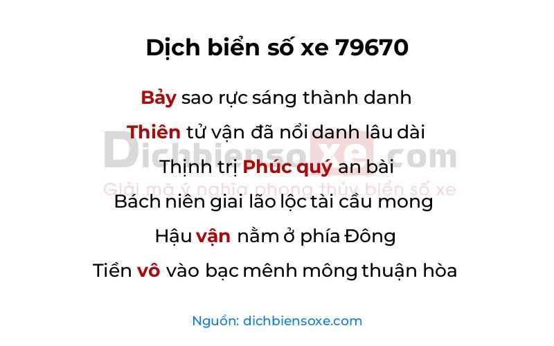 Dịch thơ biển số 79670