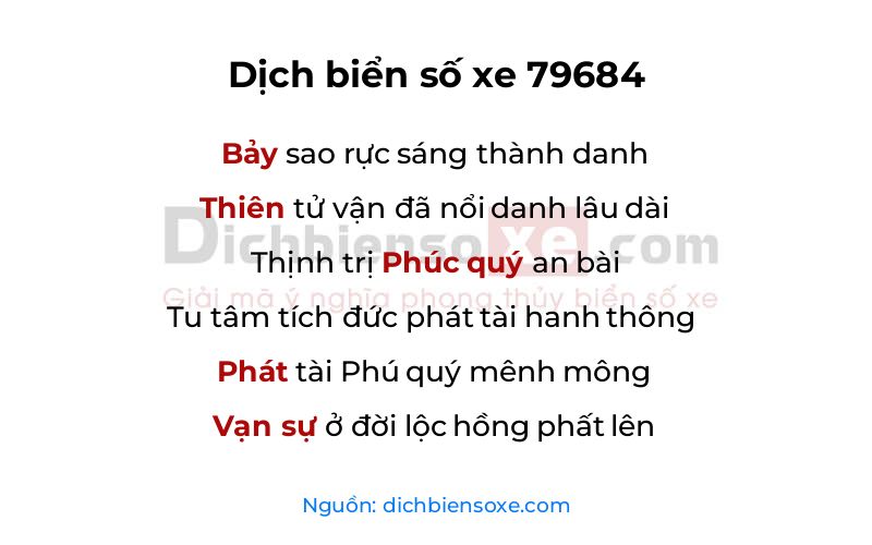 Dịch thơ biển số 79684