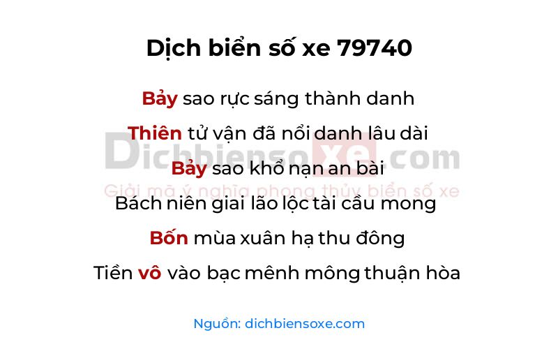Dịch thơ biển số 79740