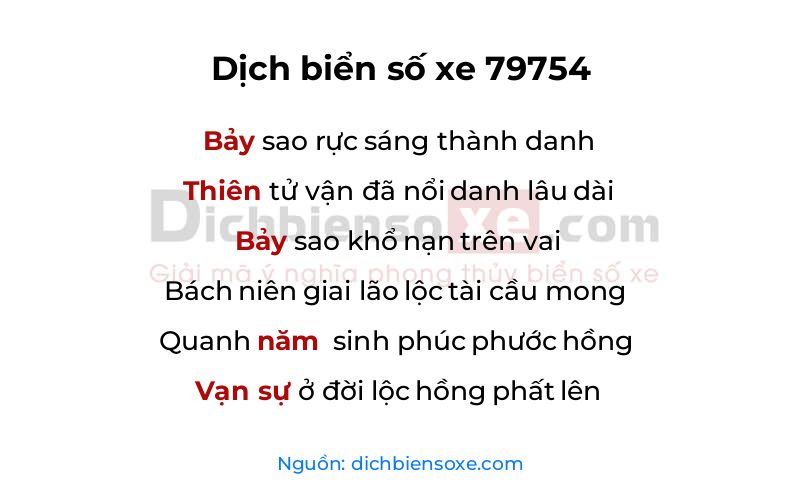 Dịch thơ biển số 79754