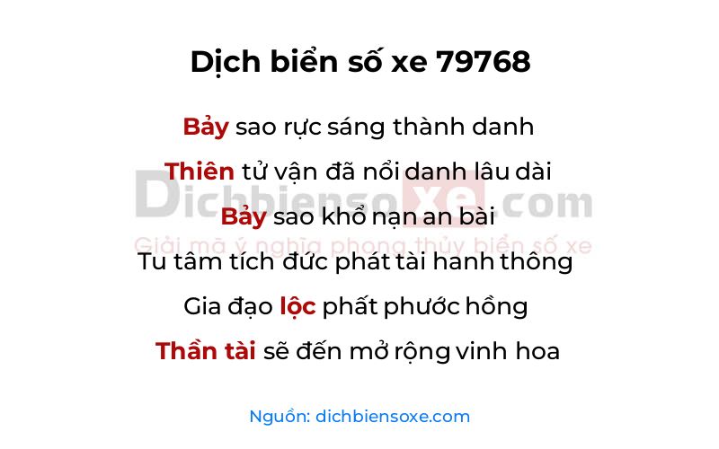 Dịch thơ biển số 79768