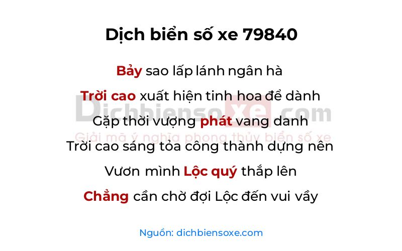 Dịch thơ biển số 79840