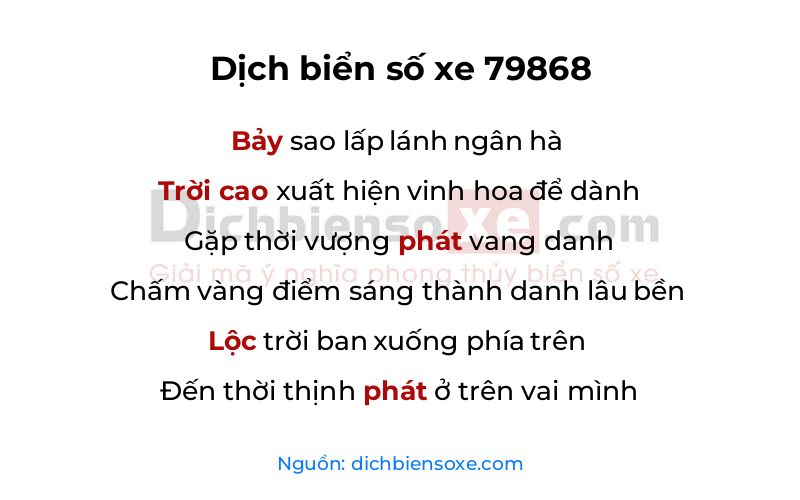 Dịch thơ biển số 79868