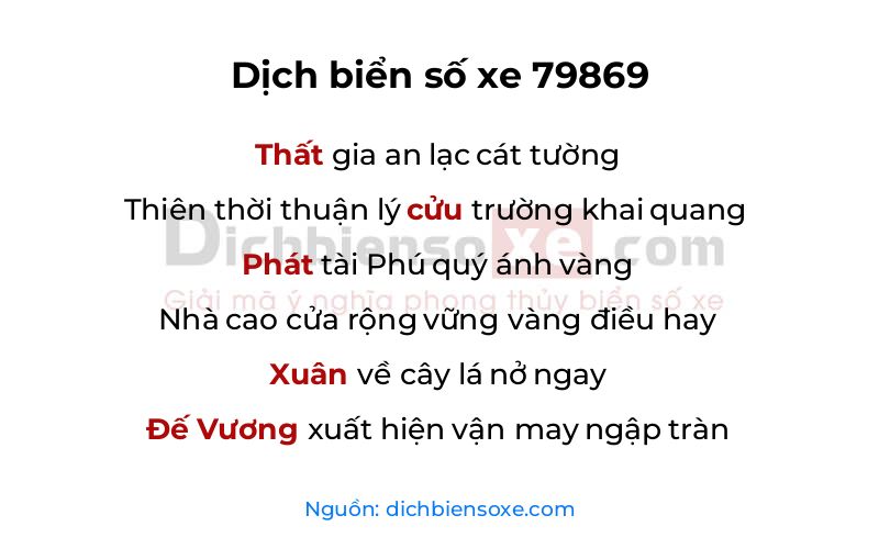 Dịch thơ biển số 79869