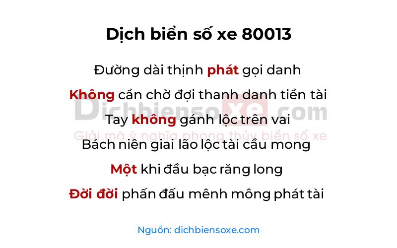 Dịch thơ biển số 80013