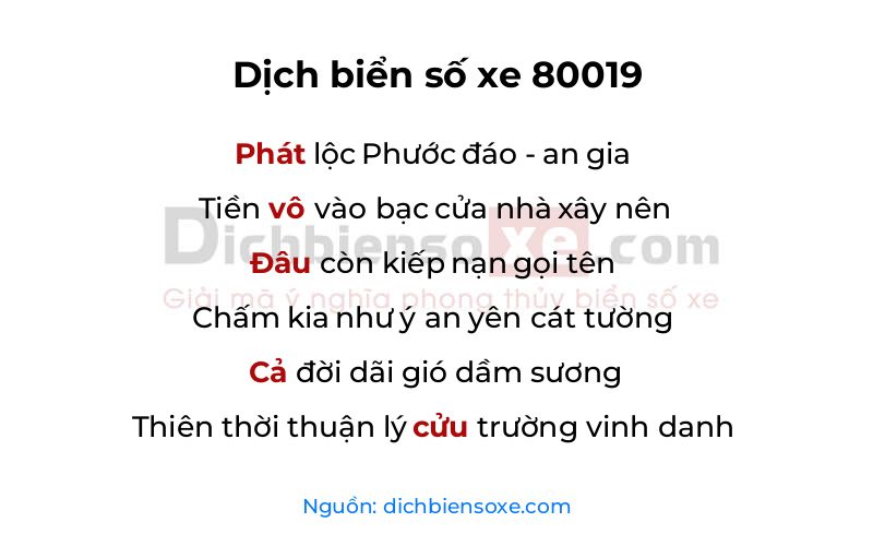 Dịch thơ biển số 80019