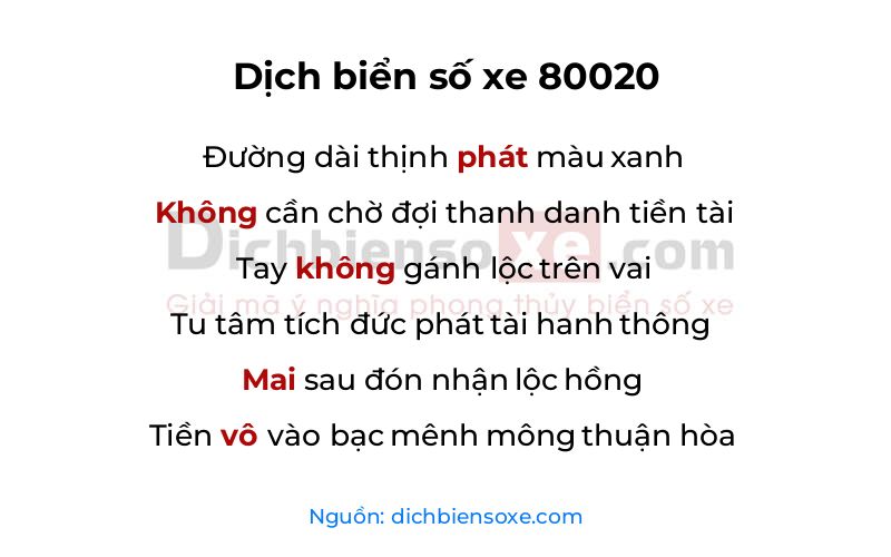Dịch thơ biển số 80020