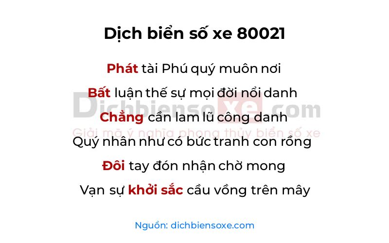 Dịch thơ biển số 80021