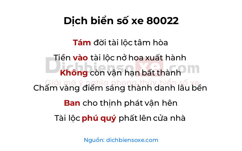 Dịch thơ biển số 80022