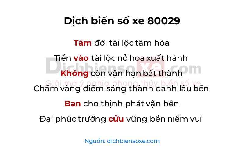 Dịch thơ biển số 80029