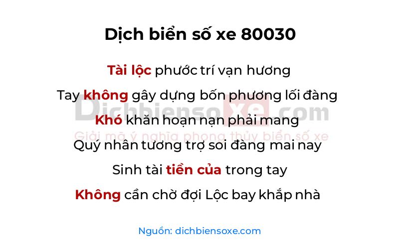 Dịch thơ biển số 80030