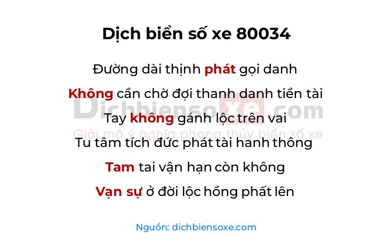 Dịch thơ biển số 80034