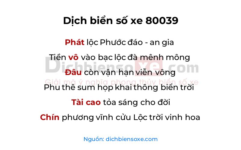 Dịch thơ biển số 80039