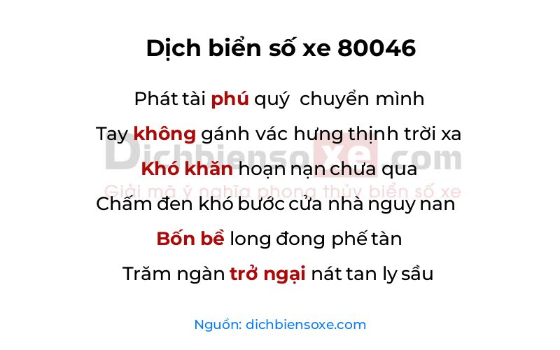 Dịch thơ biển số 80046