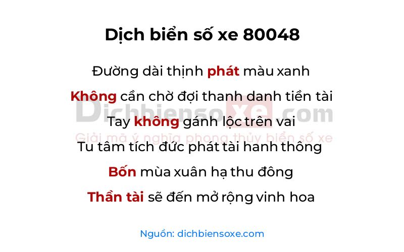 Dịch thơ biển số 80048
