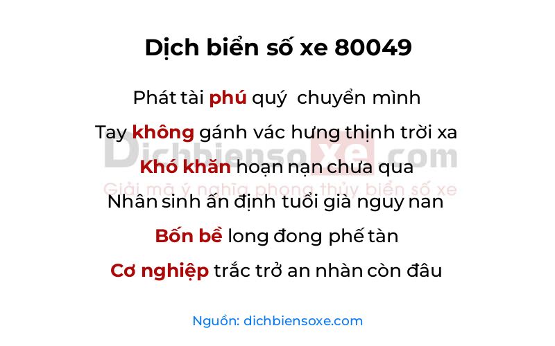 Dịch thơ biển số 80049