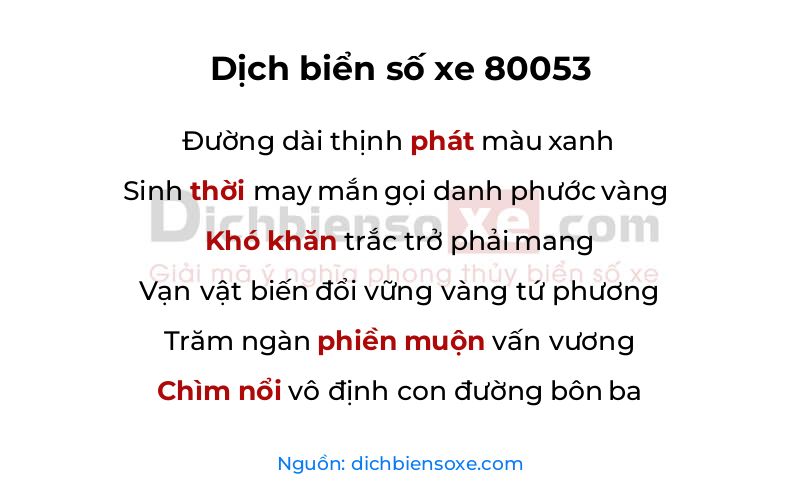 Dịch thơ biển số 80053