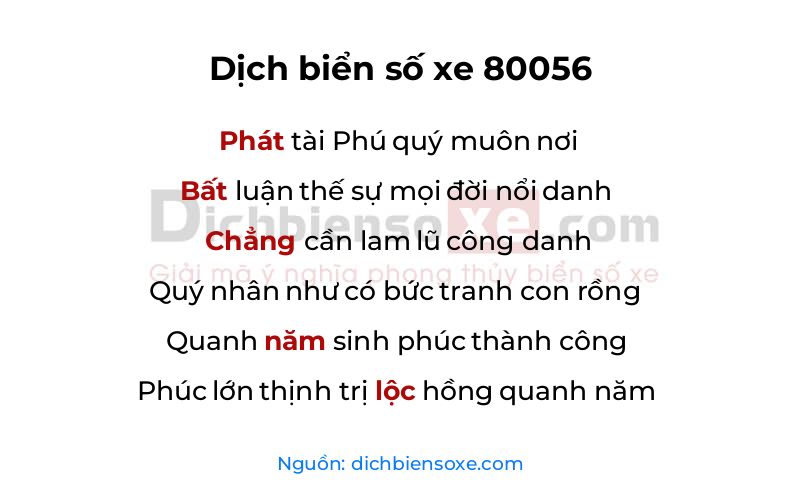 Dịch thơ biển số 80056