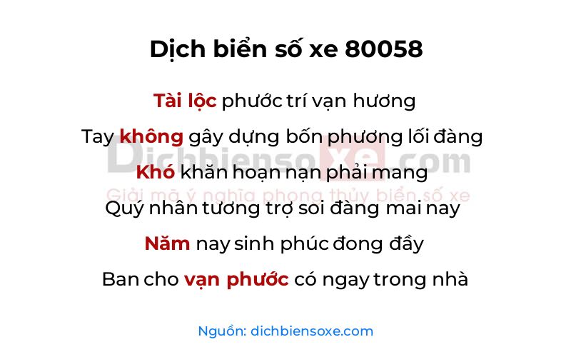 Dịch thơ biển số 80058