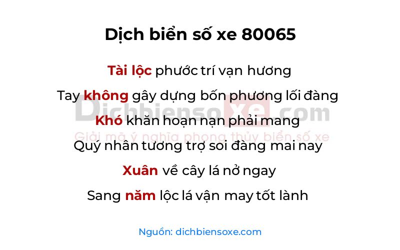 Dịch thơ biển số 80065