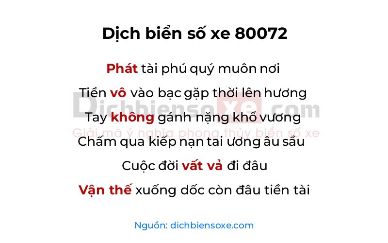 Dịch thơ biển số 80072
