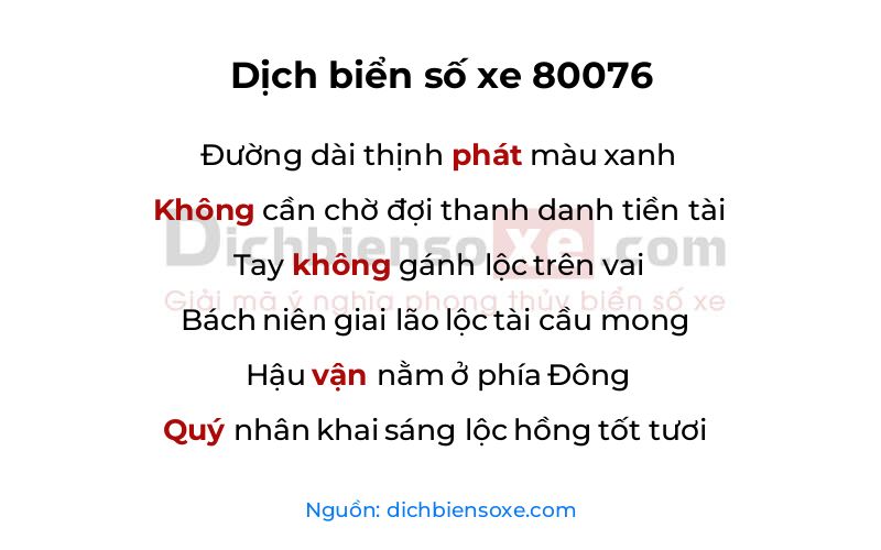 Dịch thơ biển số 80076