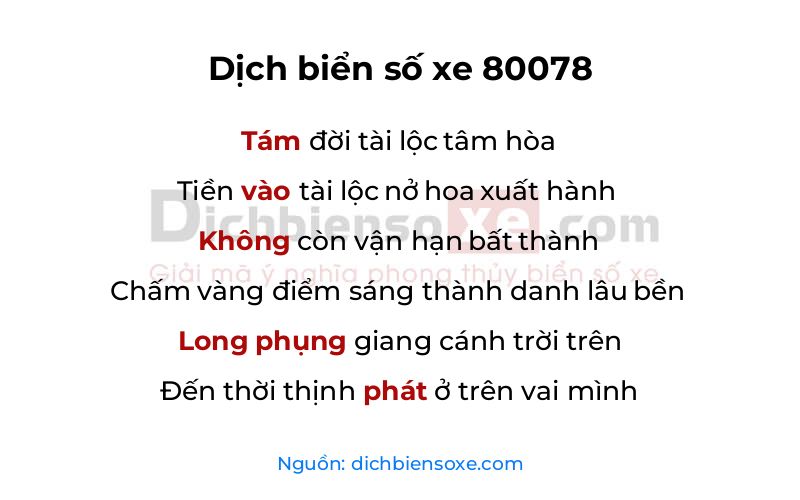 Dịch thơ biển số 80078