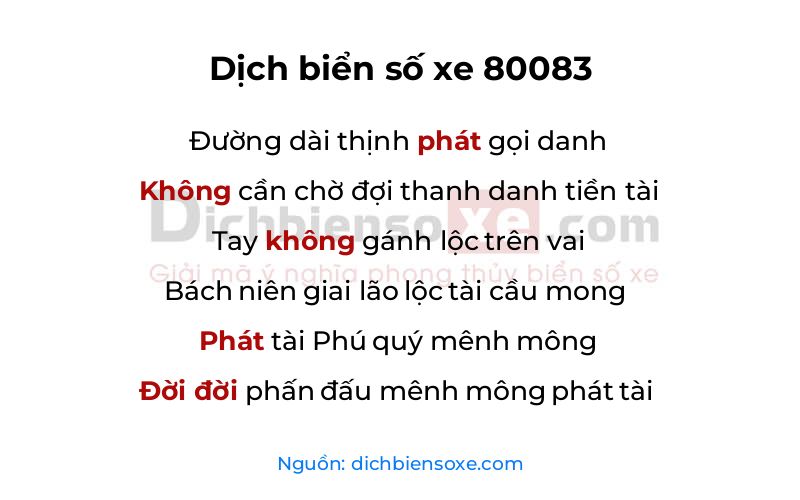 Dịch thơ biển số 80083