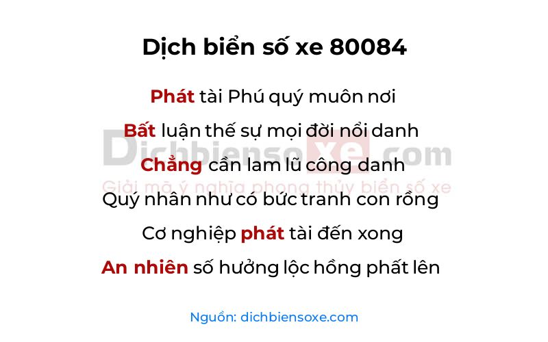 Dịch thơ biển số 80084