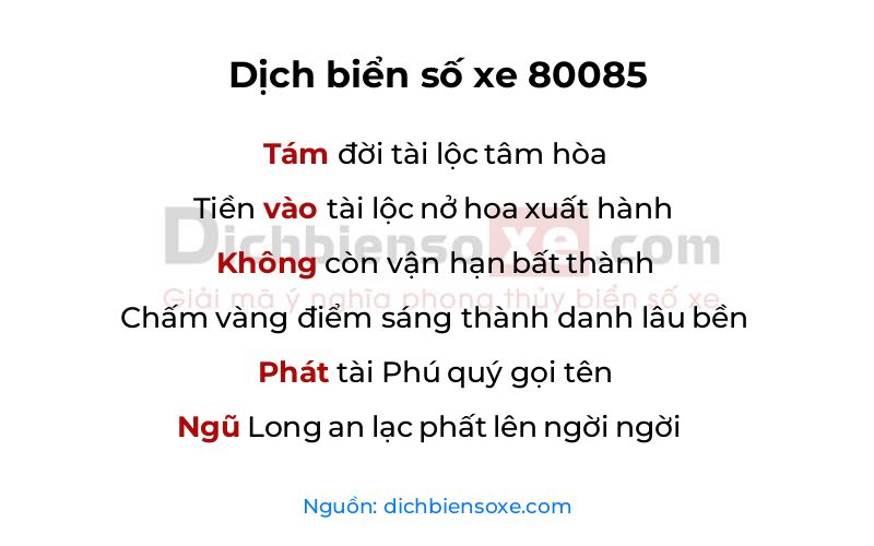 Dịch thơ biển số 80085